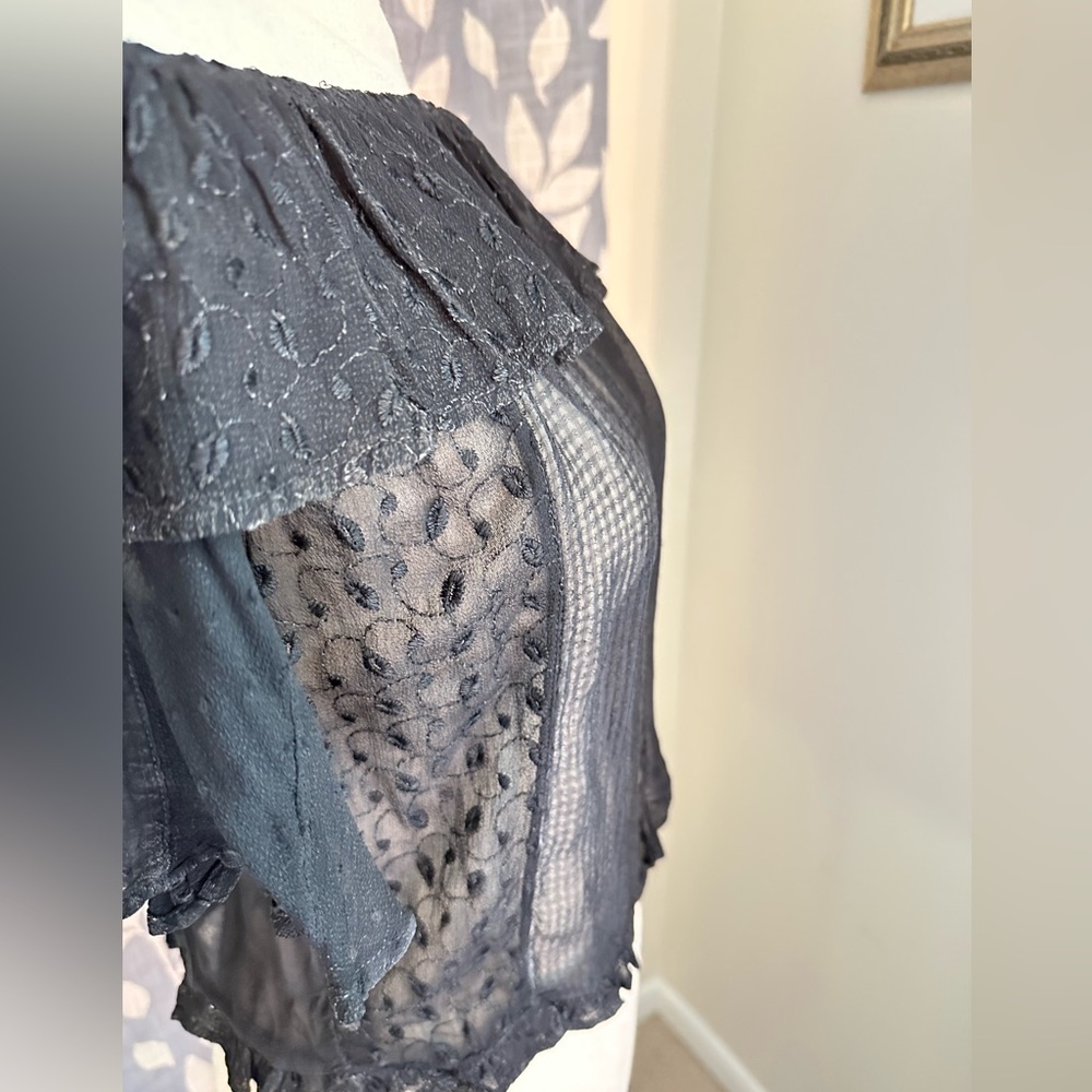 Chic Black Ruffle Sheer Blouse - Picture 4 of 4